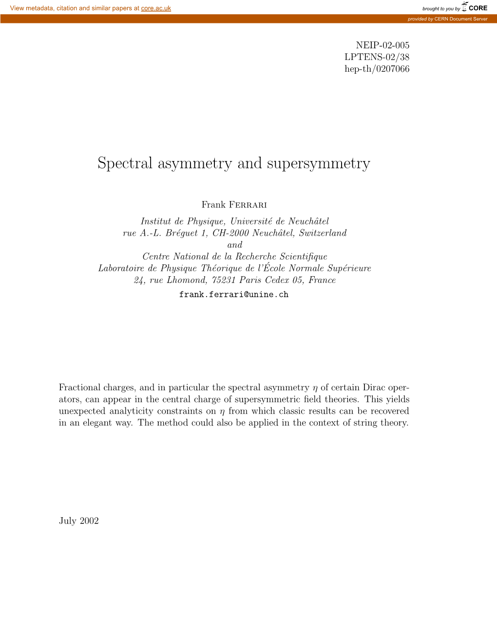 Spectral Asymmetry and Supersymmetry