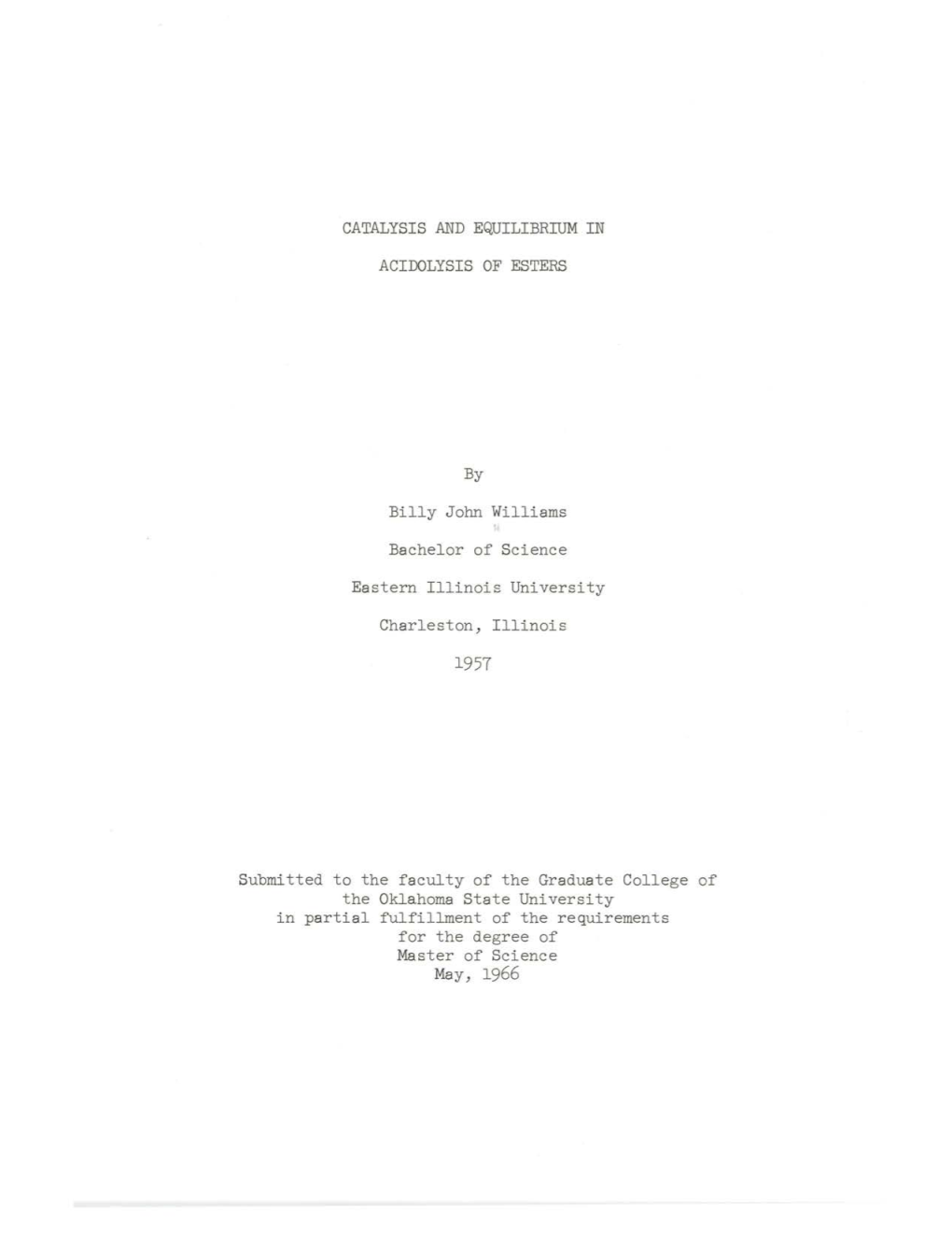 Catalysis and Equilibrium in Acidolysis of Esters