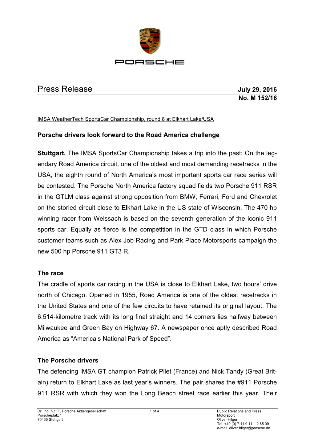 Press Release July 29, 2016 No