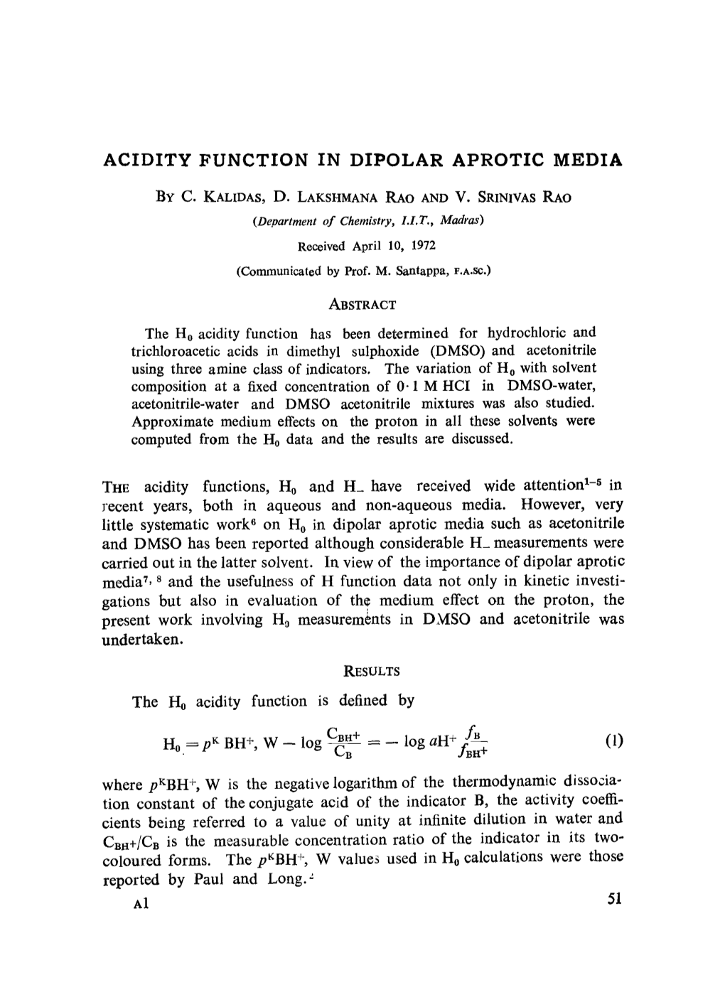 Acidity Function in Dipolar Aprotic Media