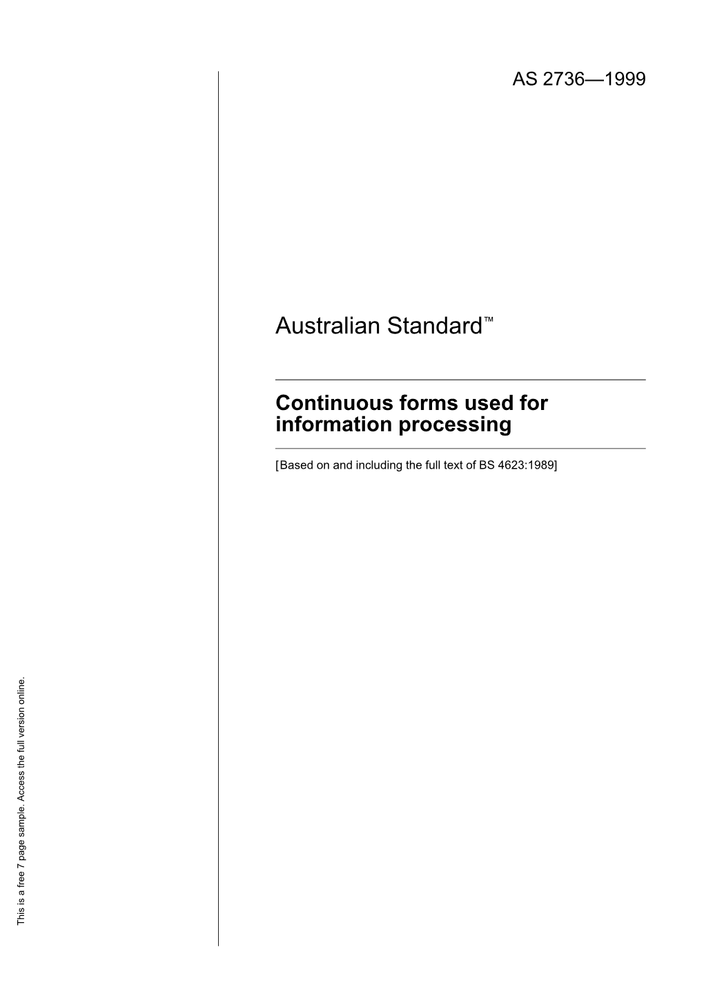 AS 2736-1999 Continuous Forms Used for Information Processing