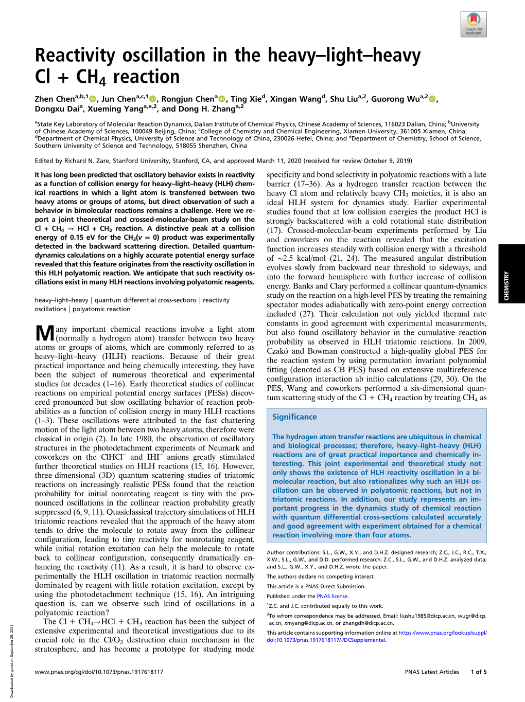 Reactivity Oscillation in the Heavy–Light–Heavy Cl + CH4 Reaction