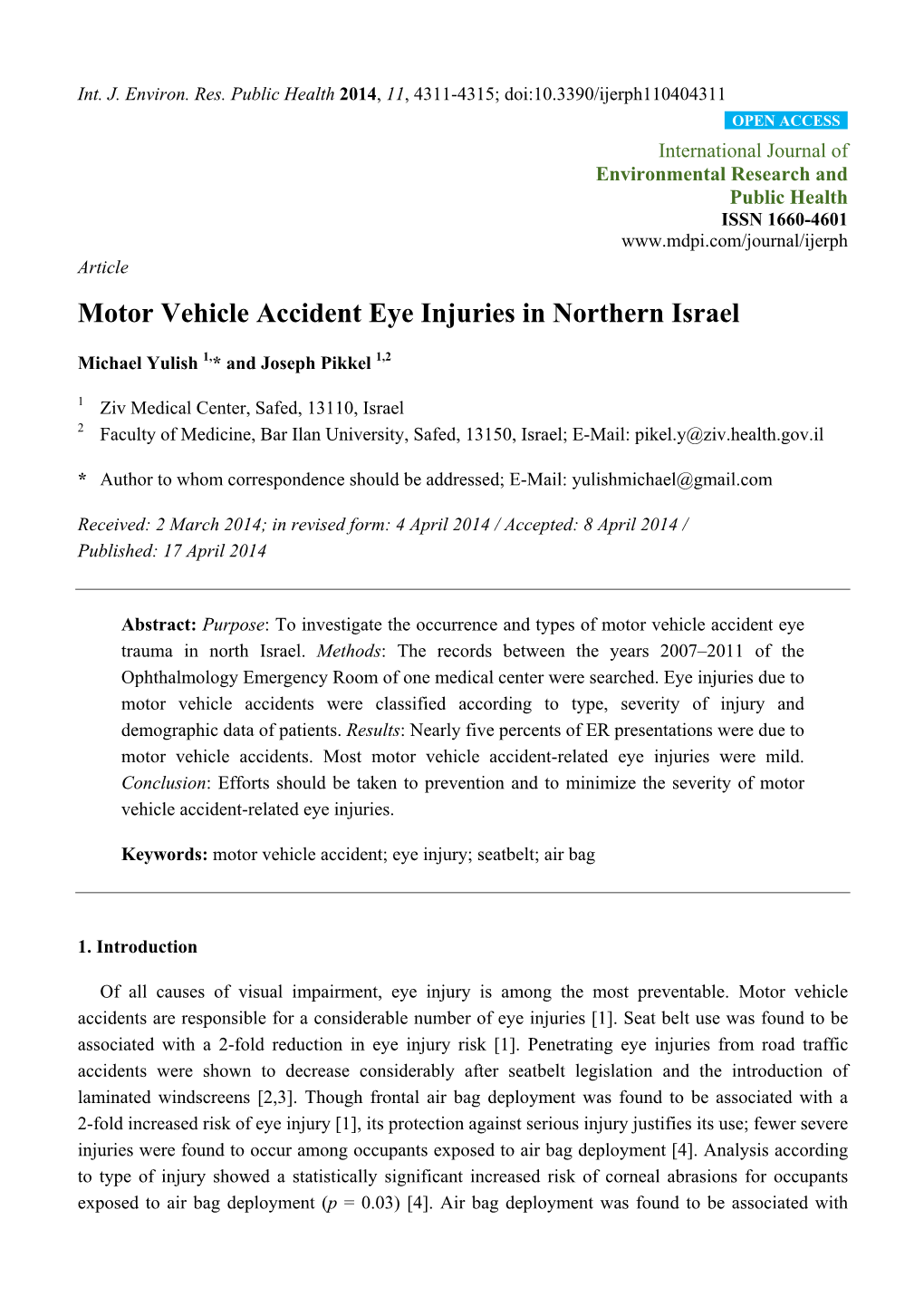 Motor Vehicle Accident Eye Injuries in Northern Israel