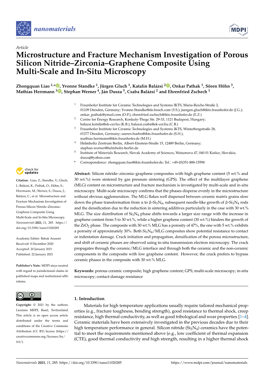Microstructure and Fracture Mechanism Investigation of Porous Silicon Nitride–Zirconia–Graphene Composite Using Multi-Scale and In-Situ Microscopy