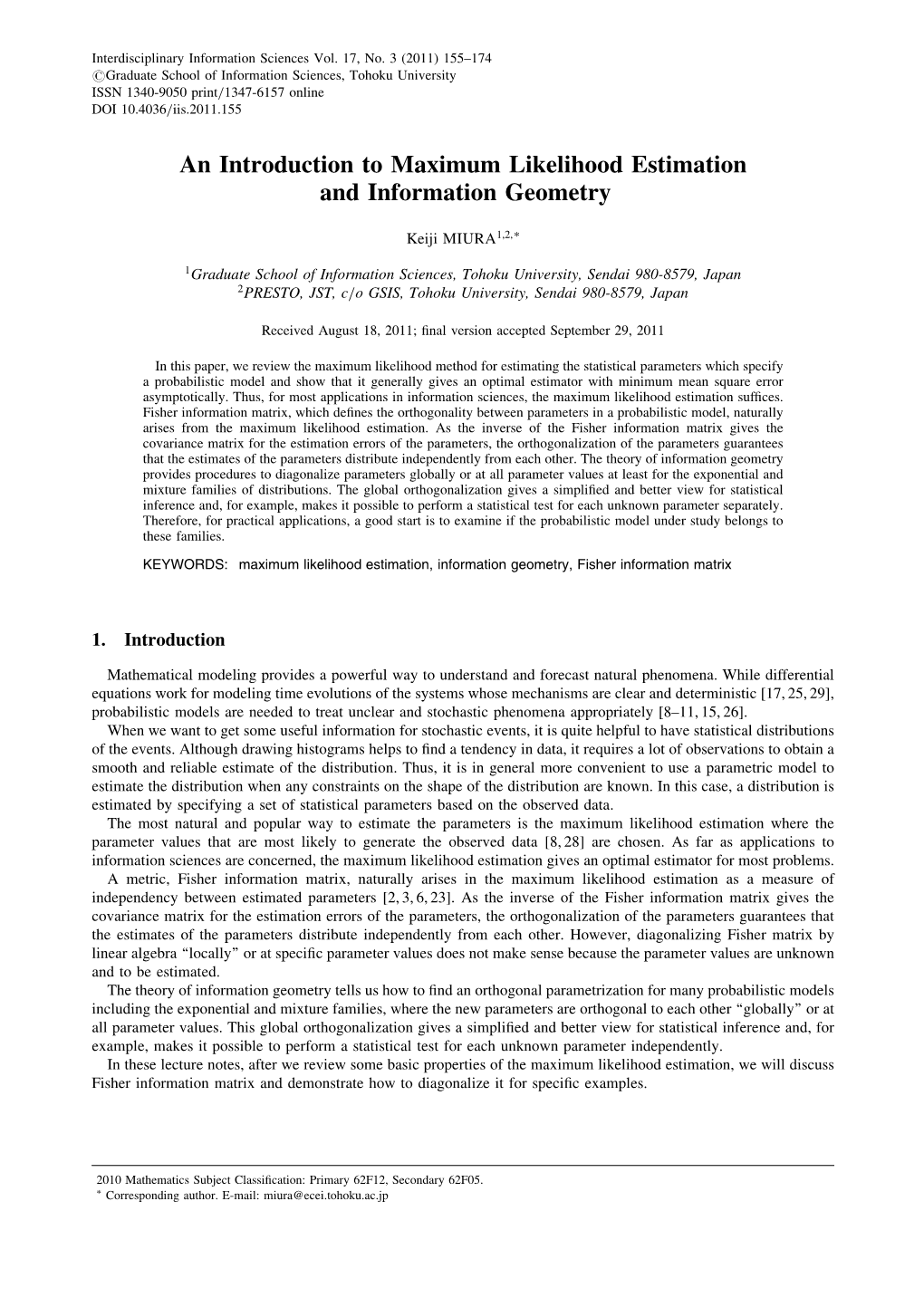 An Introduction to Maximum Likelihood Estimation and Information Geometry