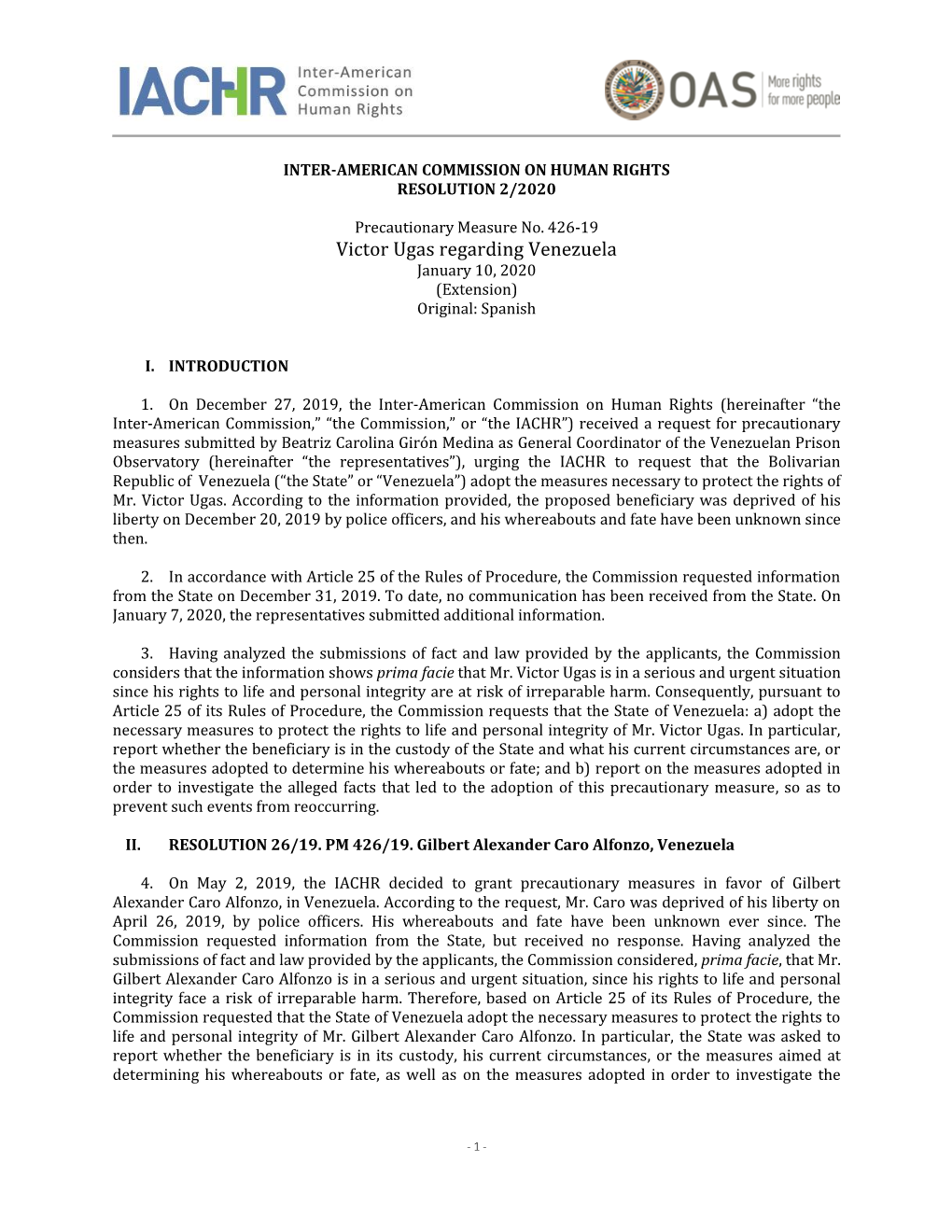 Victor Ugas Regarding Venezuela January 10, 2020 (Extension) Original: Spanish