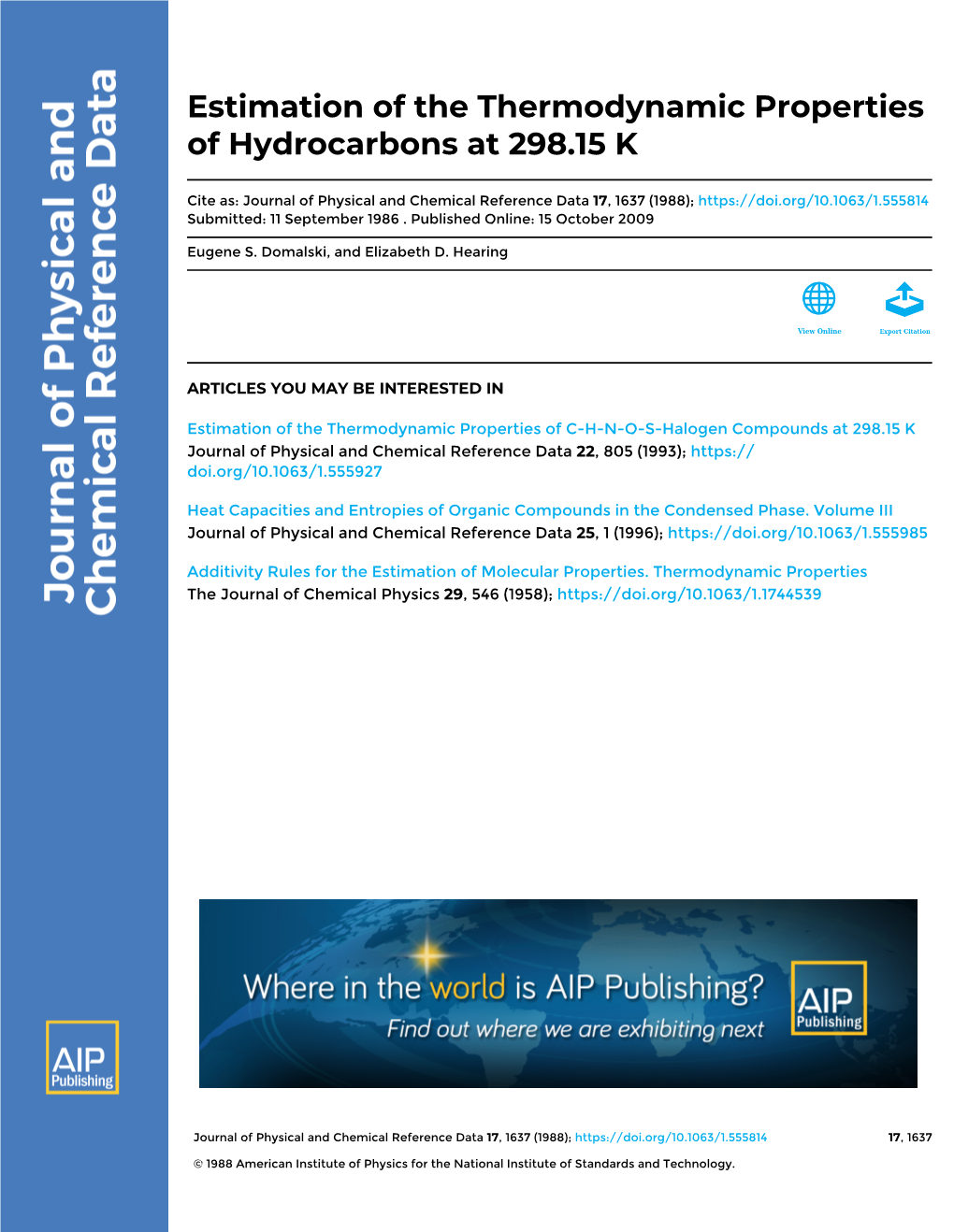 Estimation of the Thermodynamic Properties of Hydrocarbons at 298.15 K