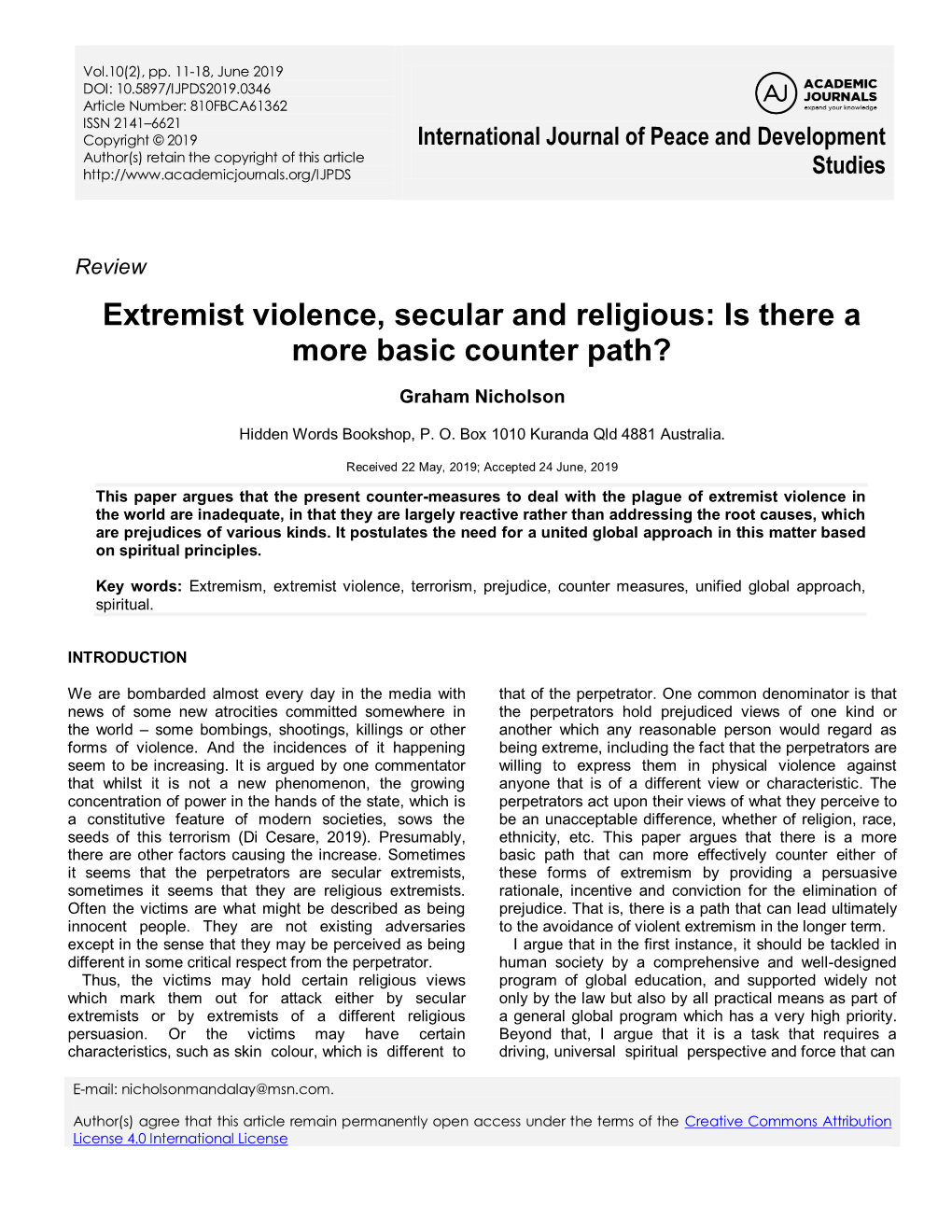 Extremist Violence, Secular and Religious: Is There a More Basic Counter Path?