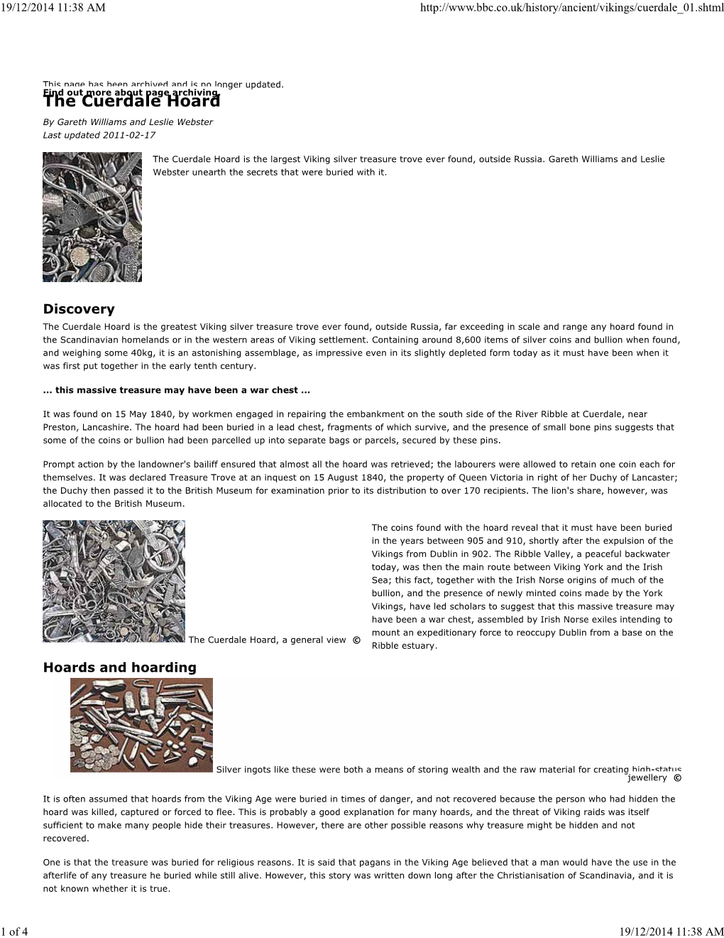 The Cuerdale Hoard by Gareth Williams and Leslie Webster Last Updated 2011-02-17