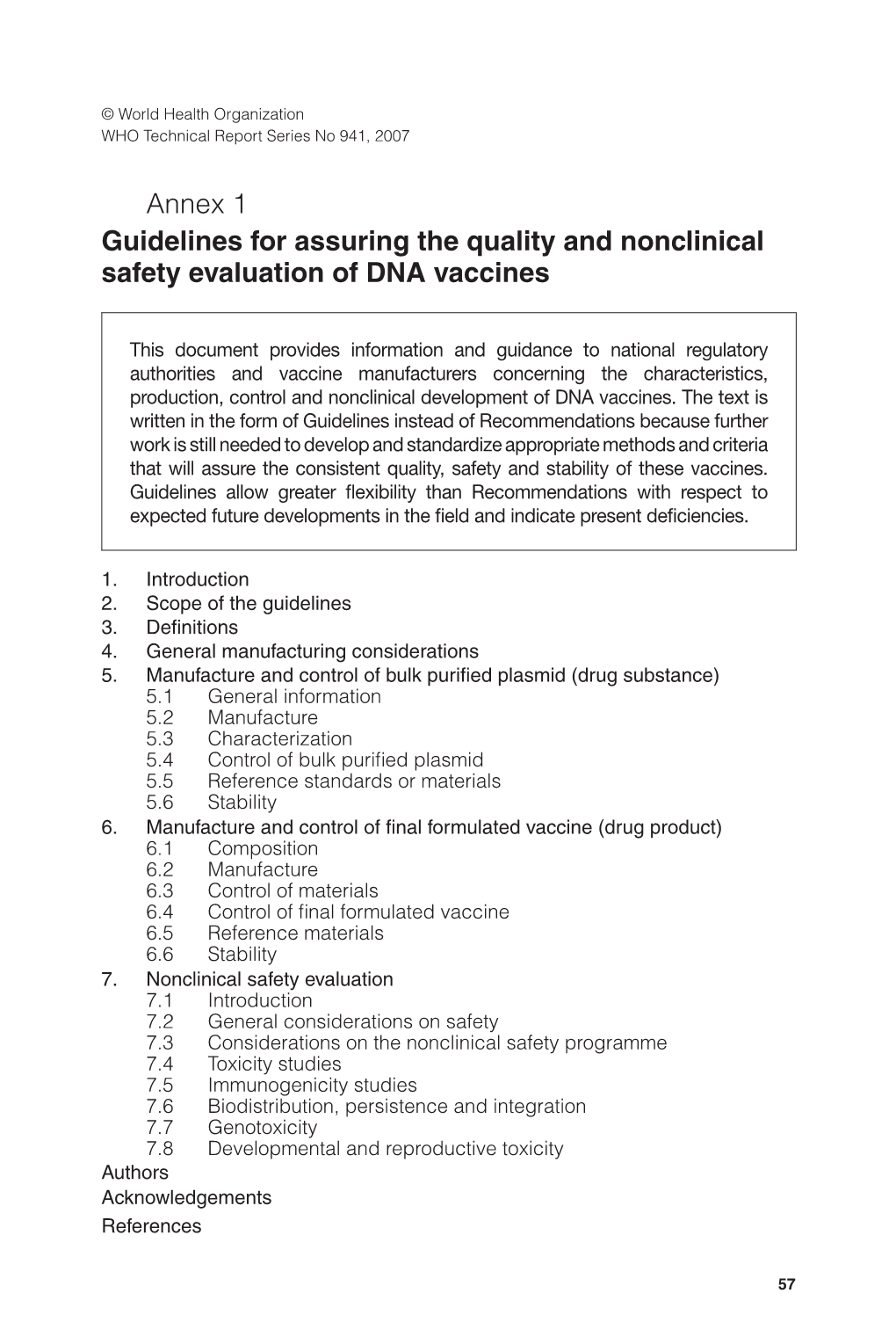 Annex 1 Guidelines for Assuring the Quality and Nonclinical Safety Evaluation of DNA Vaccines