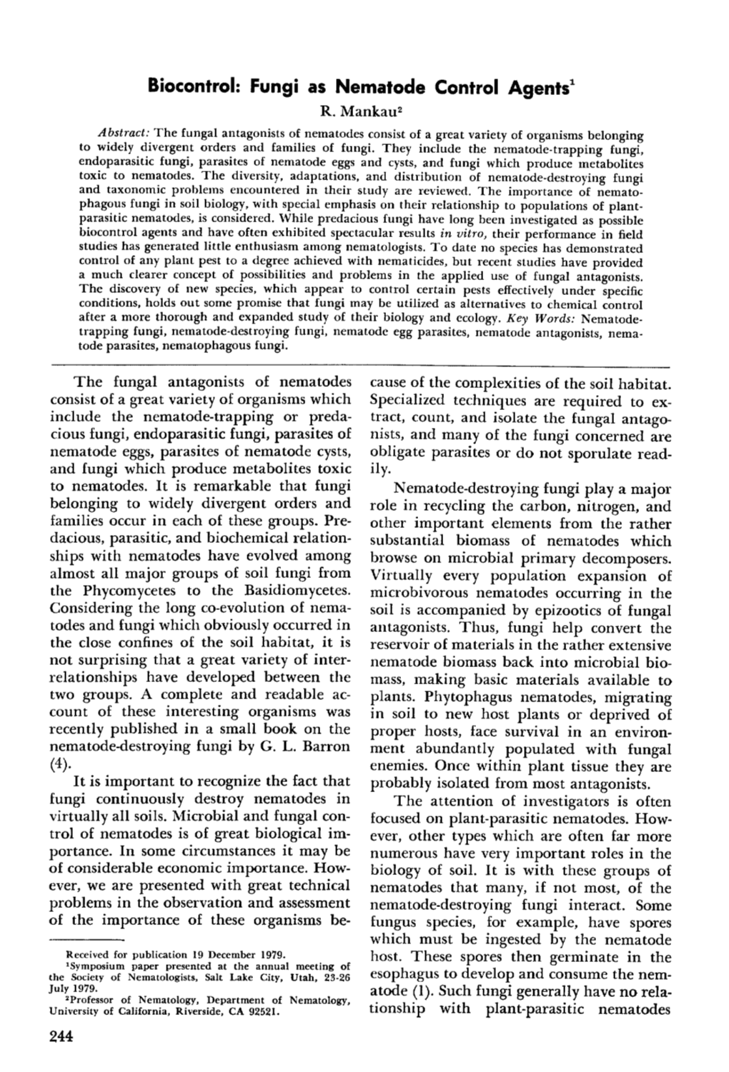 Biocontrol: Fungi As Nematode Control Agents