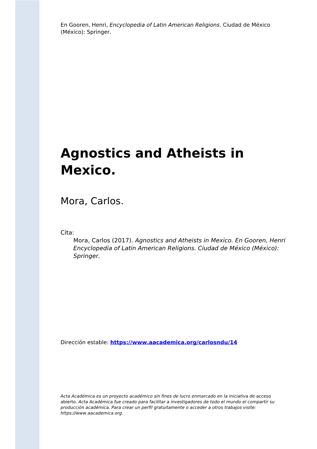 Agnostics and Atheists in Mexico