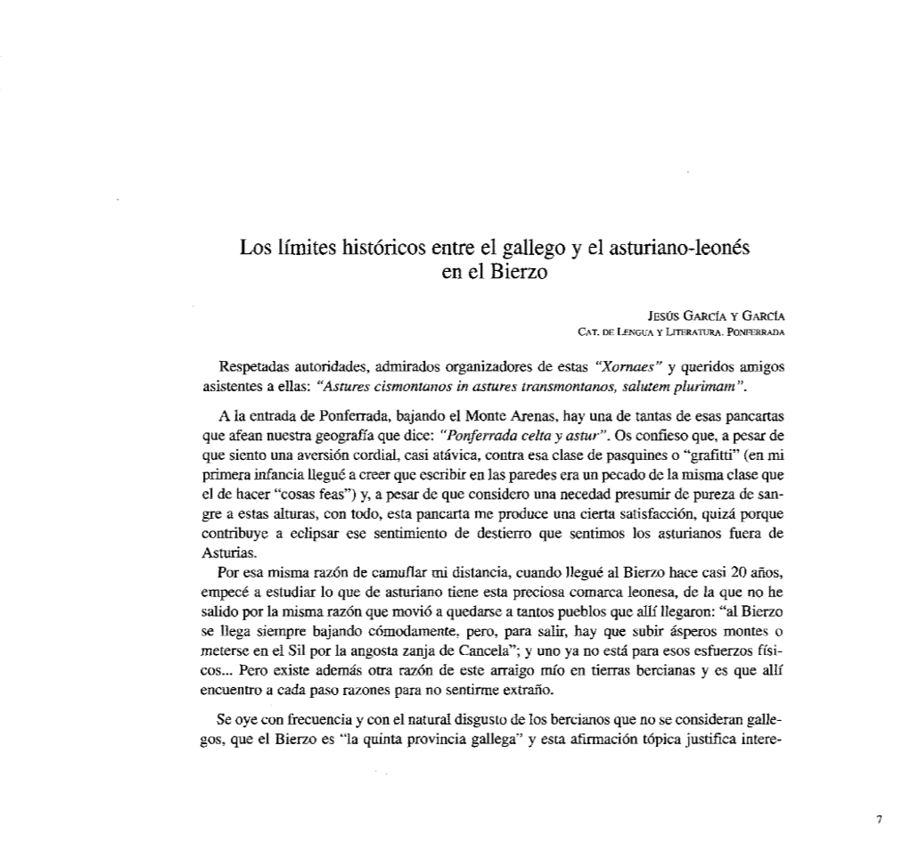 Los Límites Históricos Entre El Gallego Y El Astunano-Leonés En El Bierzo