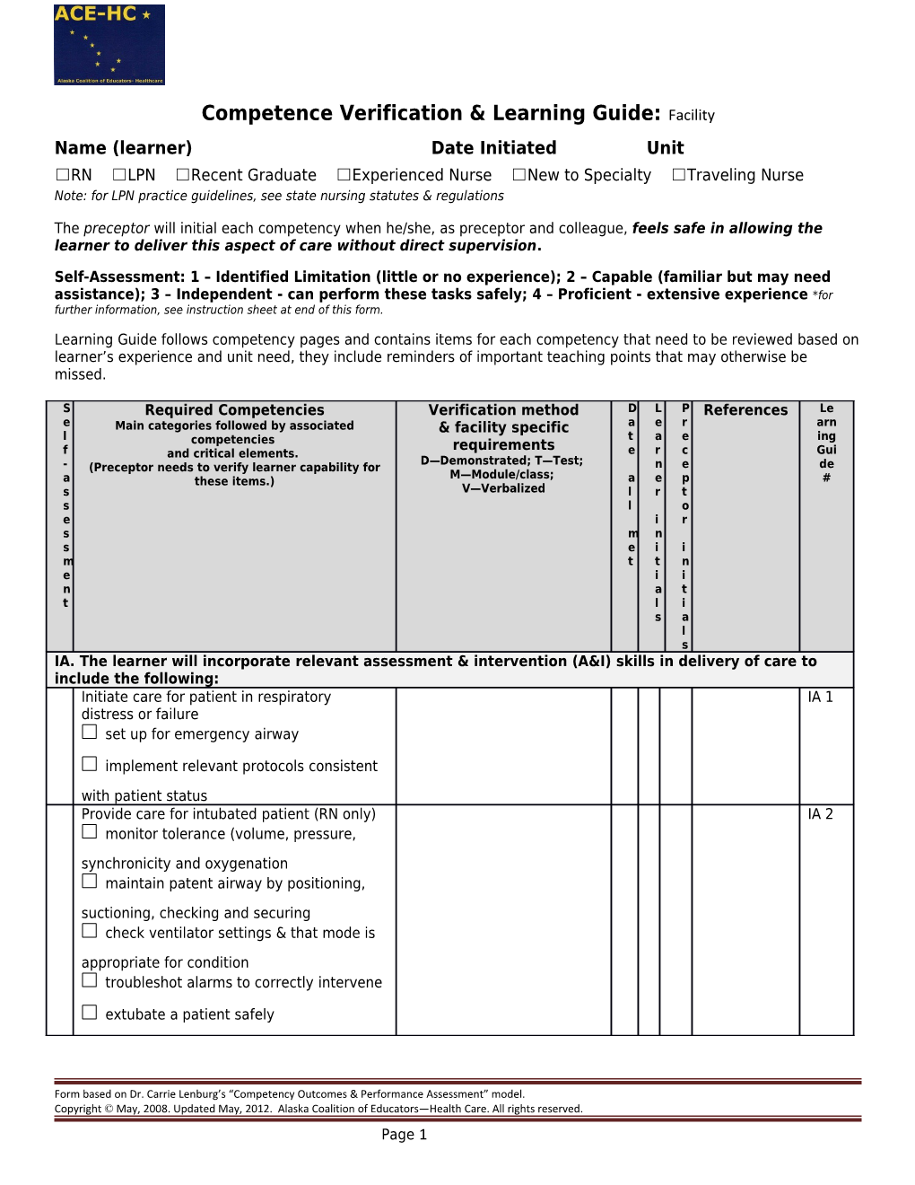 Competence Verification & Learning Guide: Facility s2