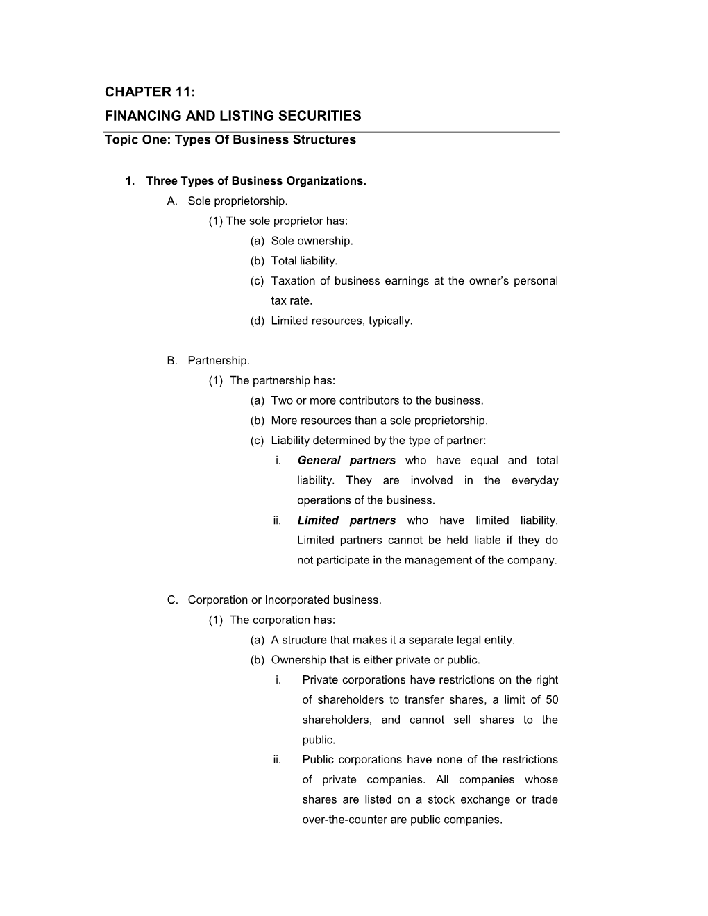 Chapter 11: Financing and Listing Securities