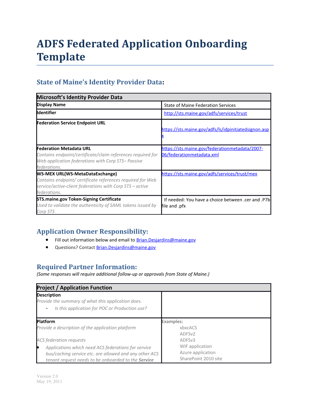 ADFS Federated Application Onboarding Template