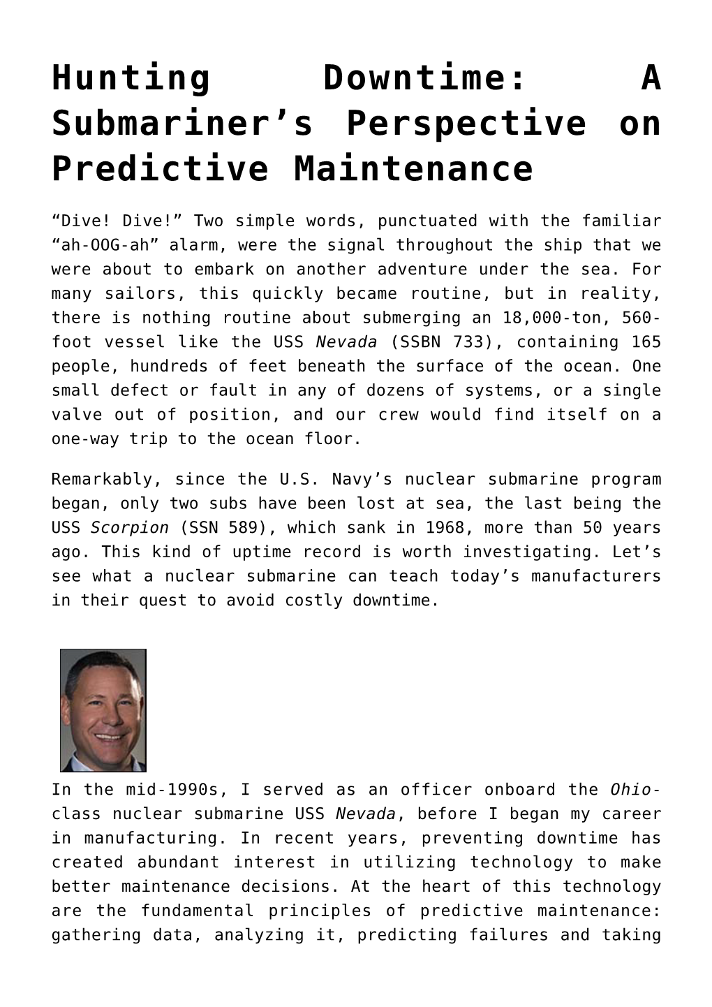 S Perspective on Predictive Maintenance