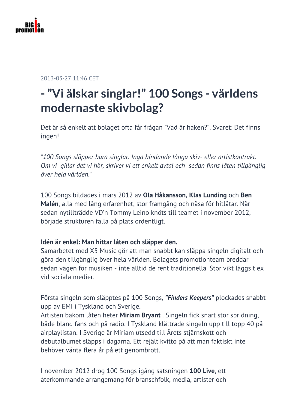 100 Songs - Världens Modernaste Skivbolag?