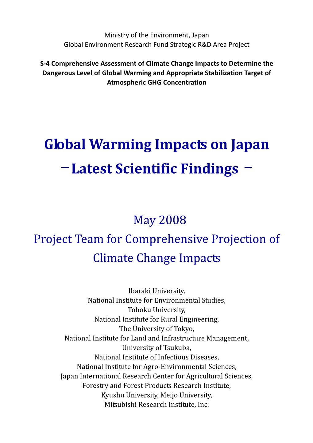 Global Warming Impacts on Japan -Latest Scientific Findings