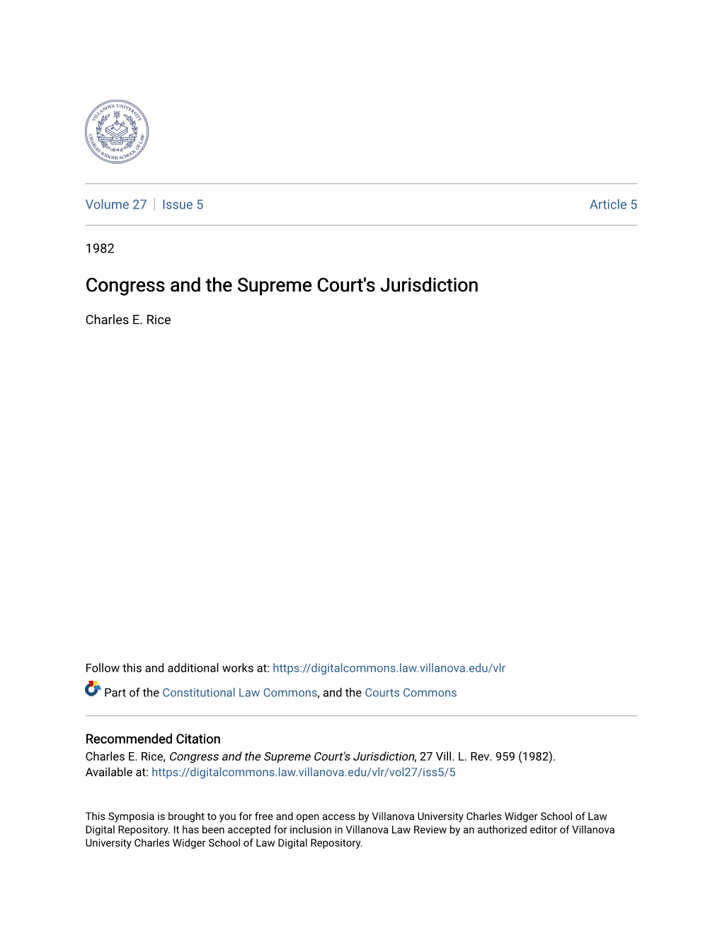 Congress and the Supreme Court's Jurisdiction