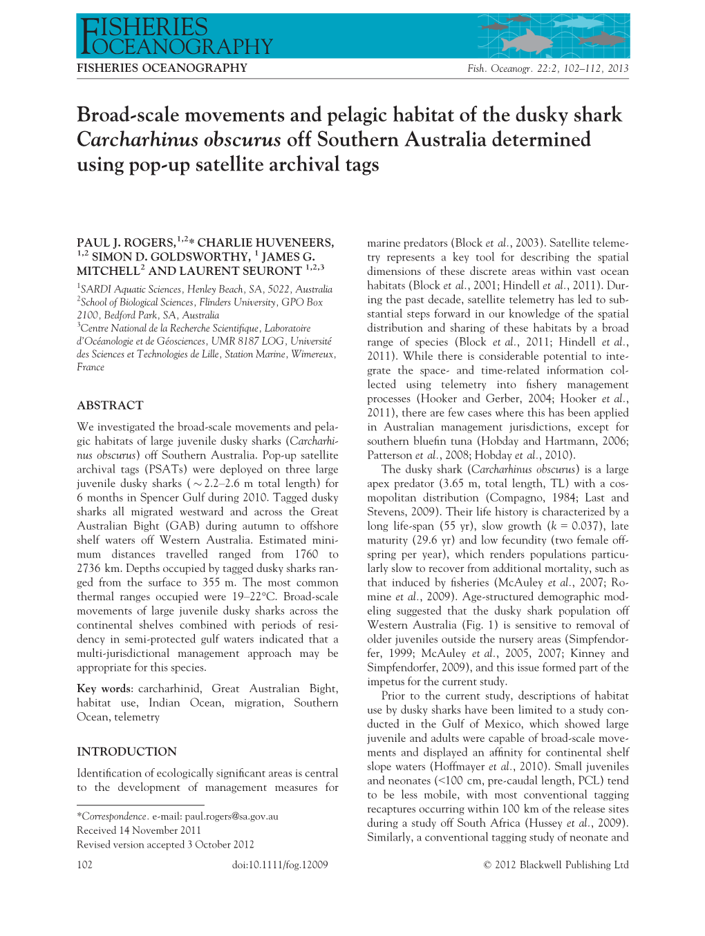 Broadscale Movements and Pelagic Habitat of the Dusky Shark Carcharhinus Obscurus Off Southern Australia Determined Using Popup