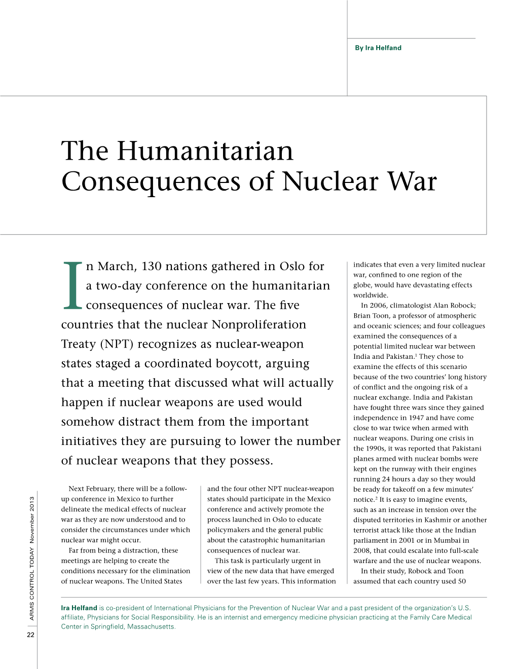 The Humanitarian Consequences of Nuclear War