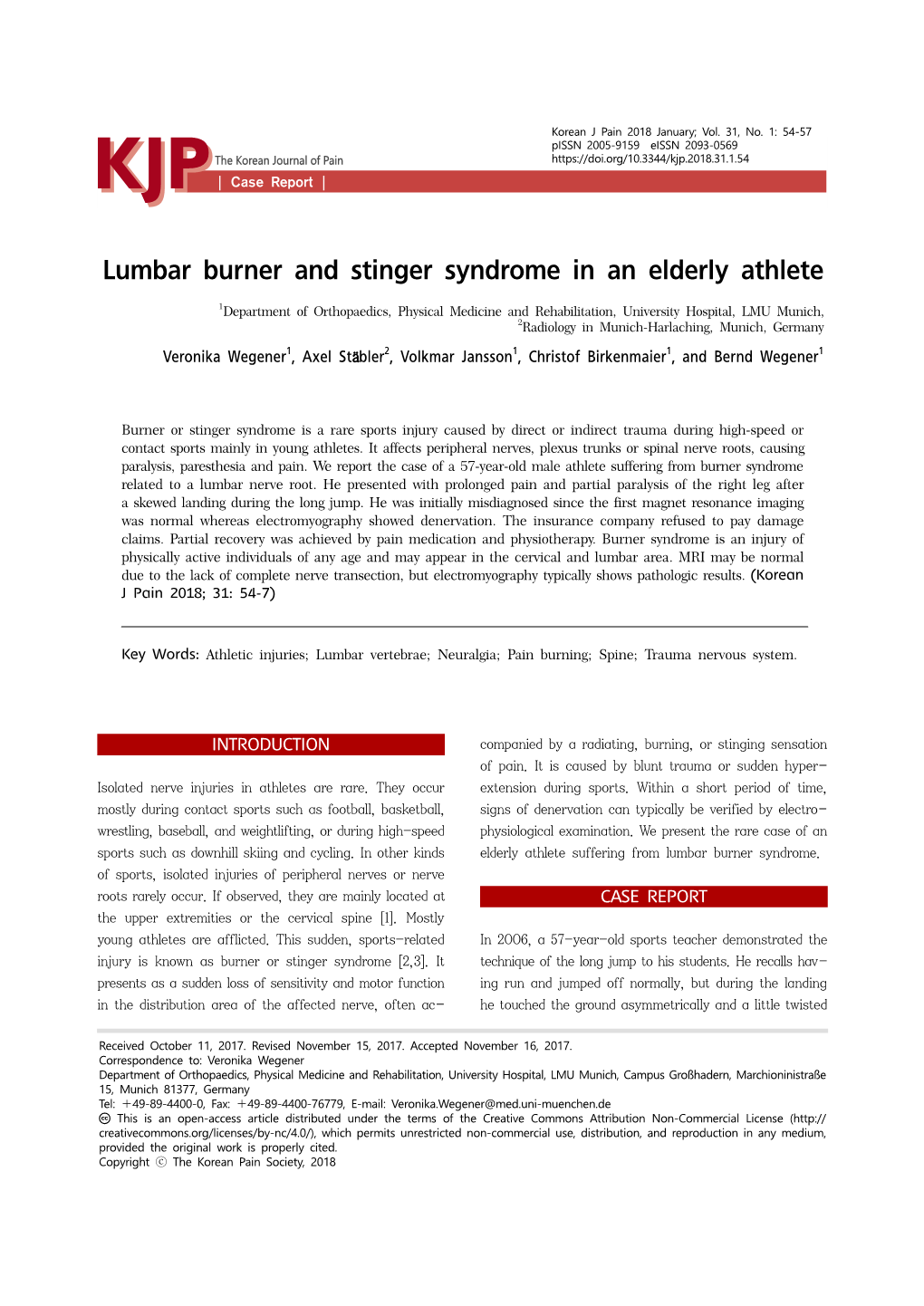 Lumbar Burner and Stinger Syndrome in an Elderly Athlete