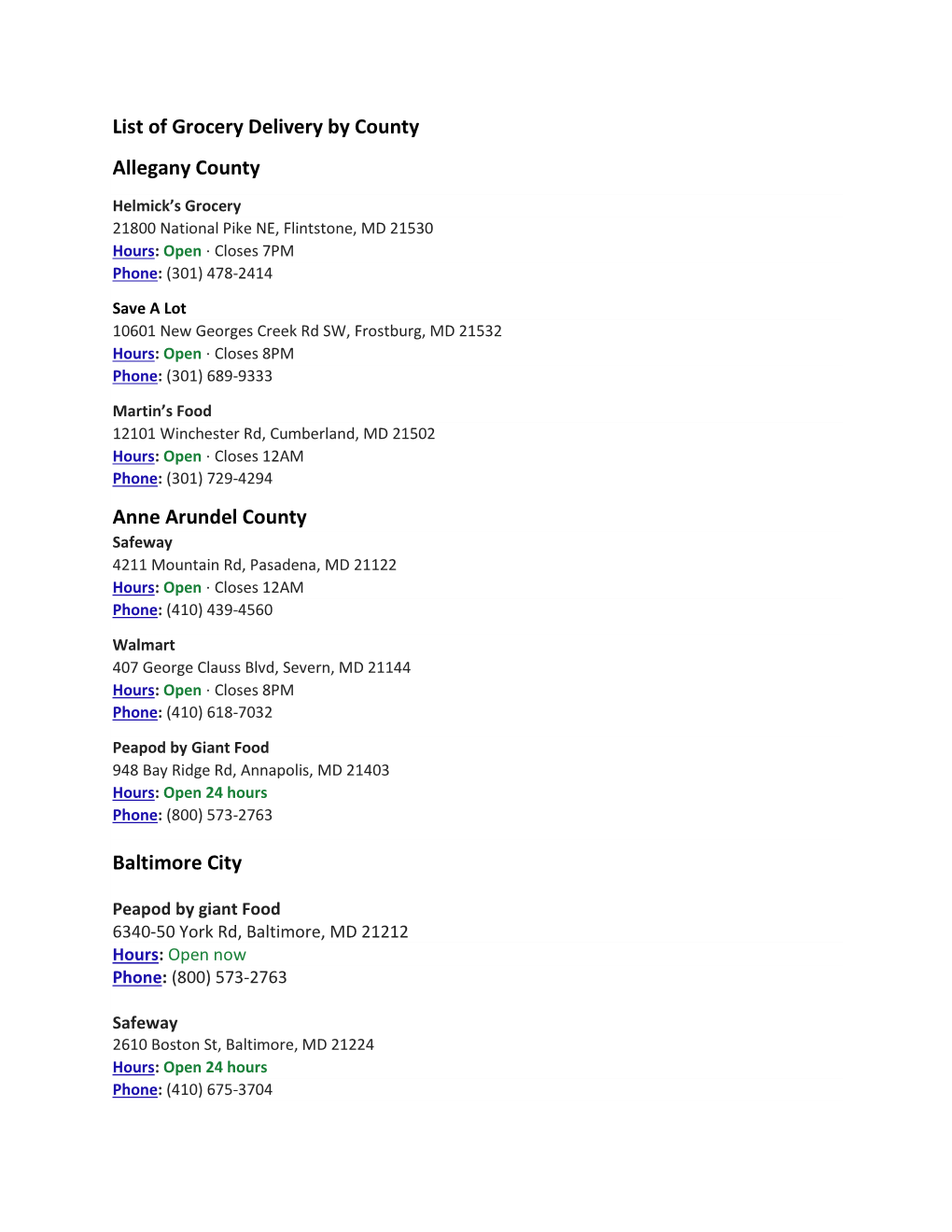 List of Grocery Delivery by County.Pdf
