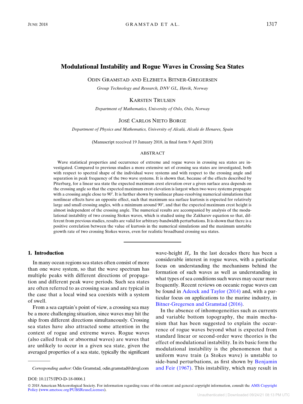 Modulational Instability and Rogue Waves in Crossing Sea States