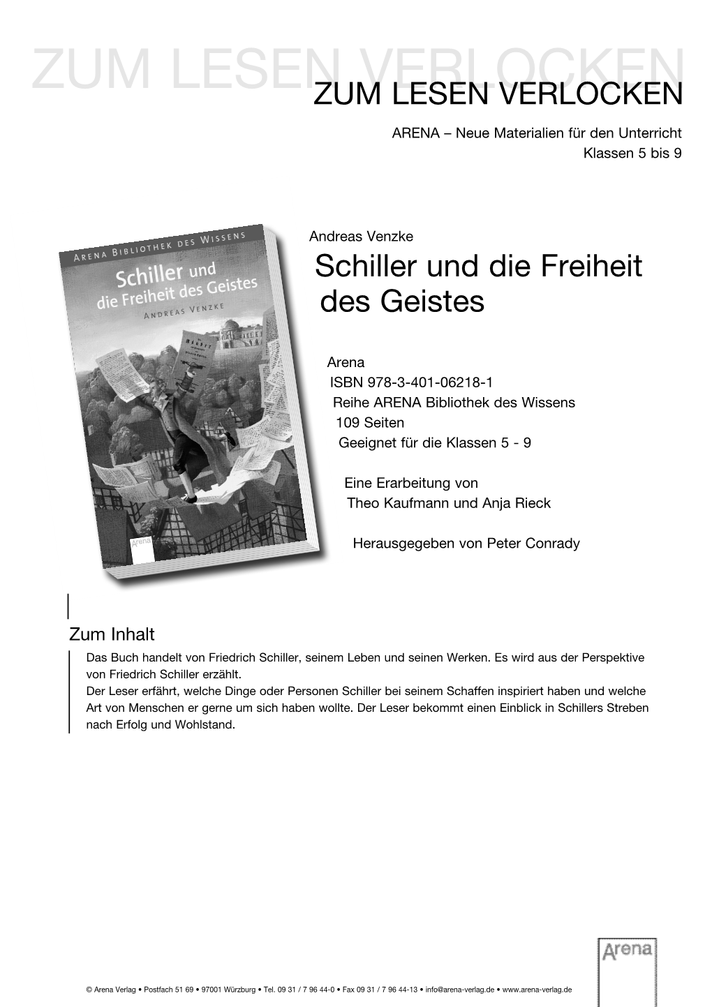 ZUM LESEN VERLOCKEN Andreas Venzke - Schiller Und Die Freiheit Des Geistes