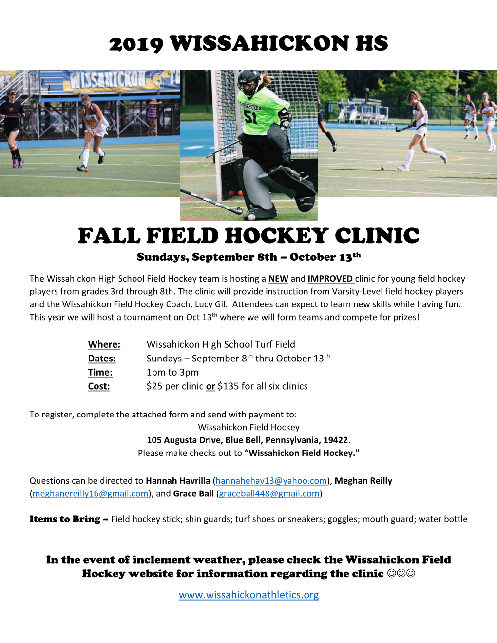 2019 Wissahickon Hs Fall Field Hockey Clinic