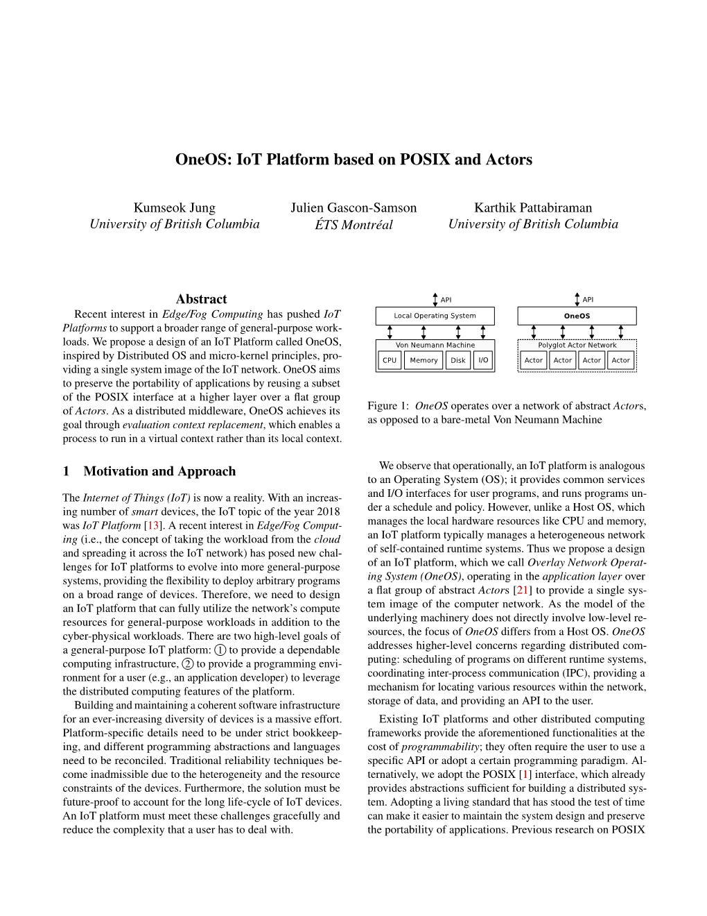 Oneos: Iot Platform Based on POSIX and Actors