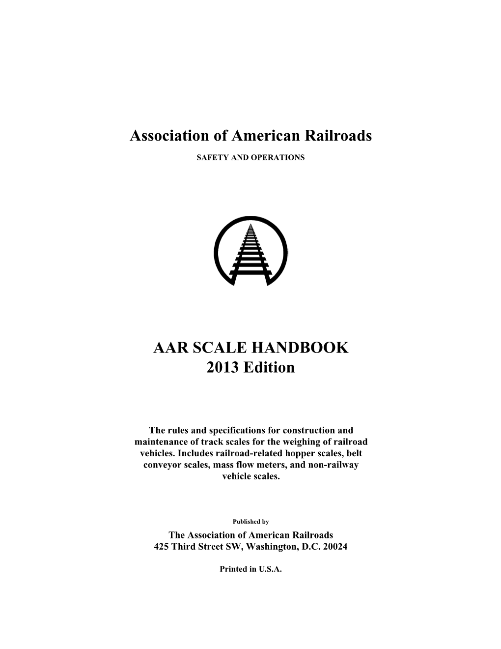 Association of American Railroads AAR SCALE HANDBOOK 2013