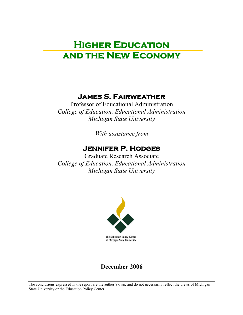 Higher Education and the New Economy