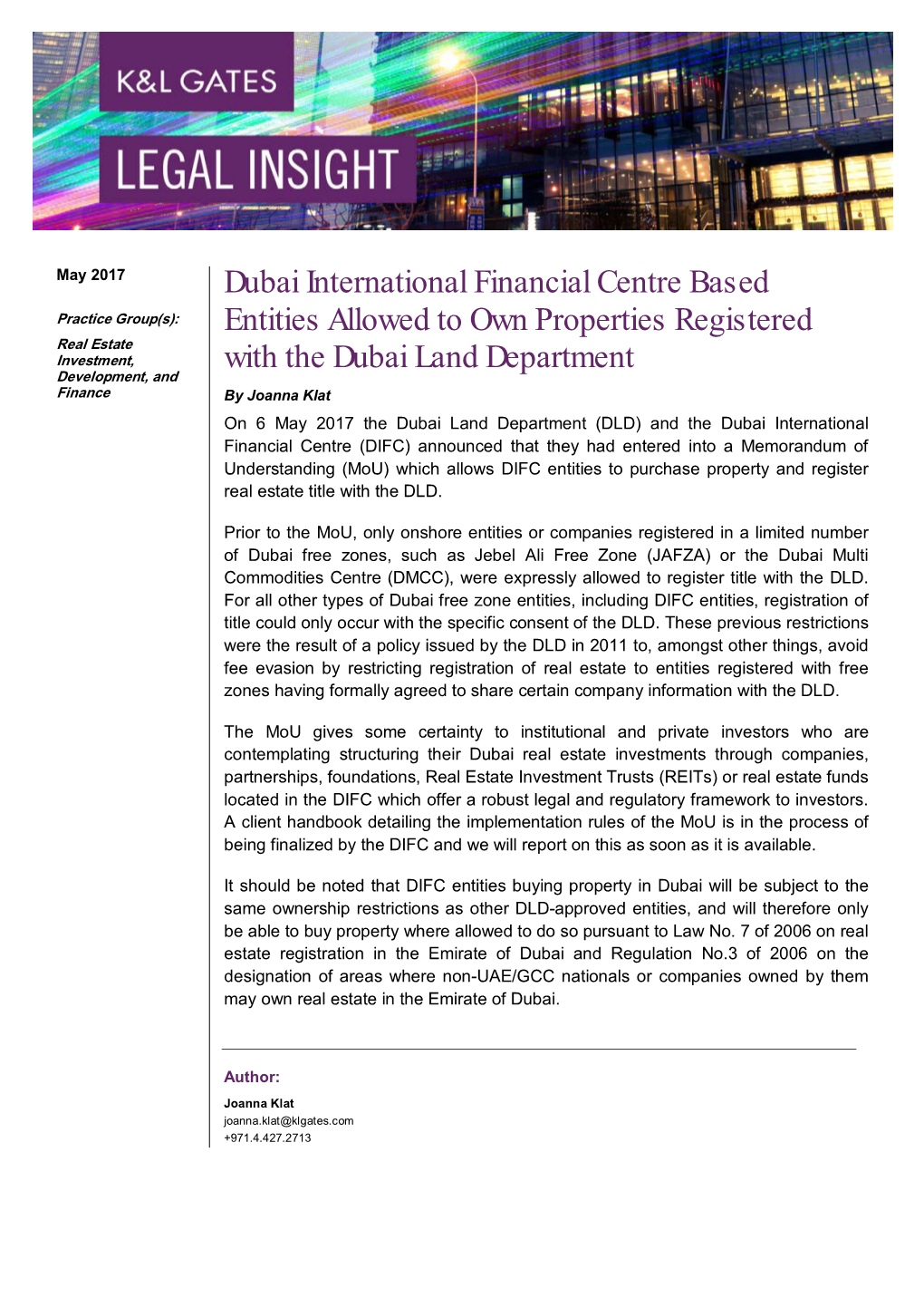 Dubai International Financial Centre Based Entities Allowed to Own