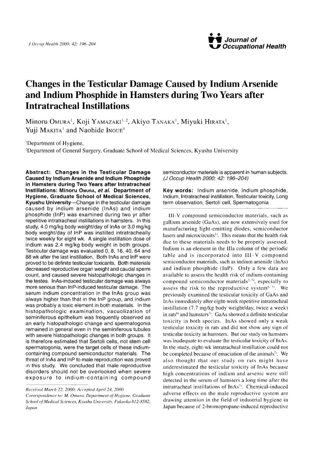 Changes in the Testicular Damage Caused by Indium Arsenide and Indium Phosphide in Hamsters During Two Years After Intratracheal Instillations