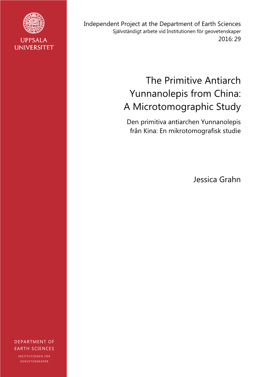 The Primitive Antiarch Yunnanolepis from China: a Microtomographic Study Den Primitiva Antiarchen Yunnanolepis Från Kina: En Mikrotomografisk Studie