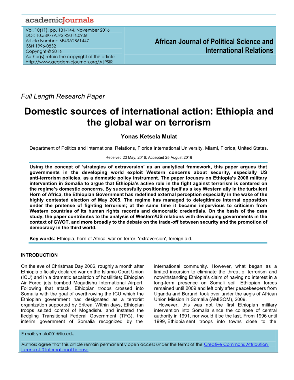 Ethiopia and the Global War on Terrorism