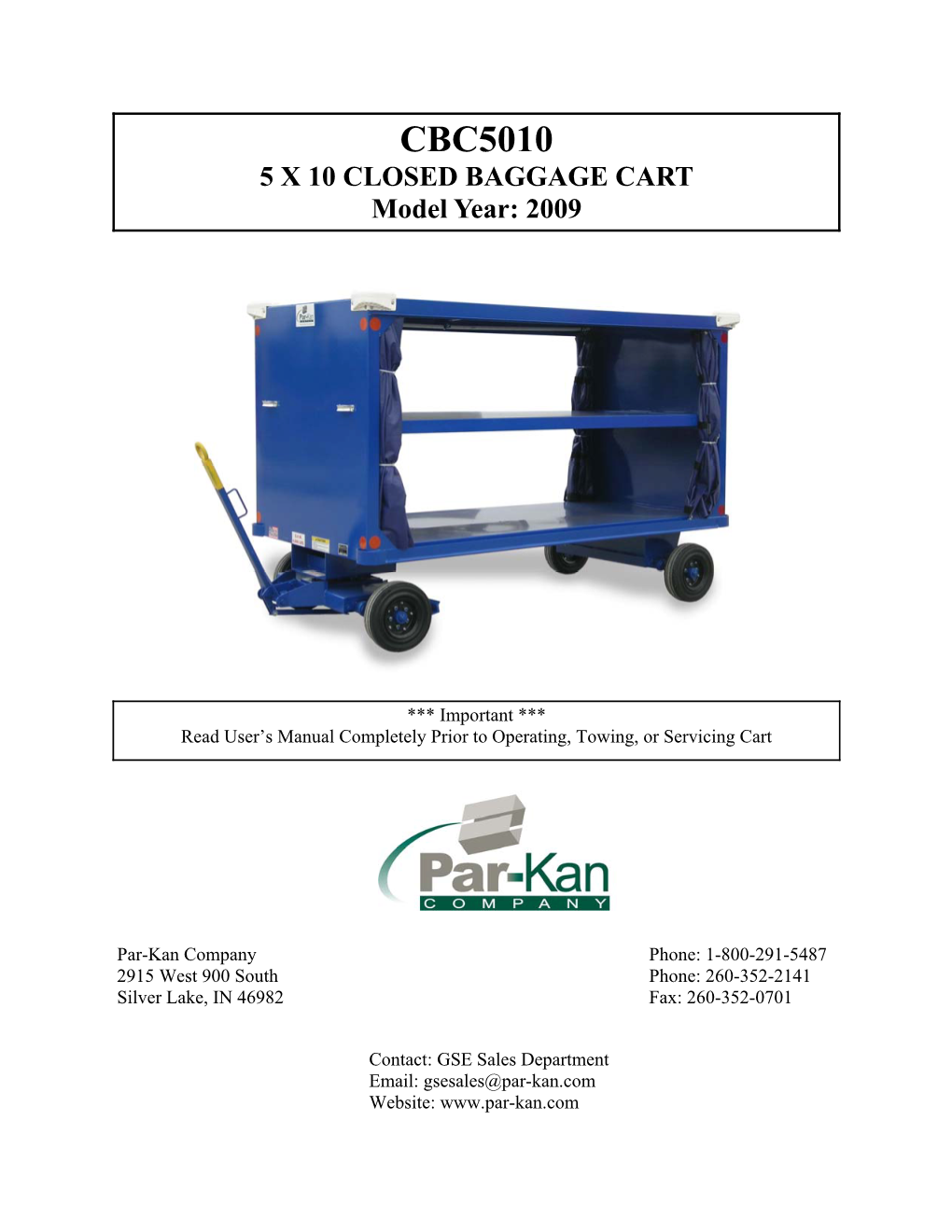 Par-Kan CBC5010 Baggage Cart Manual