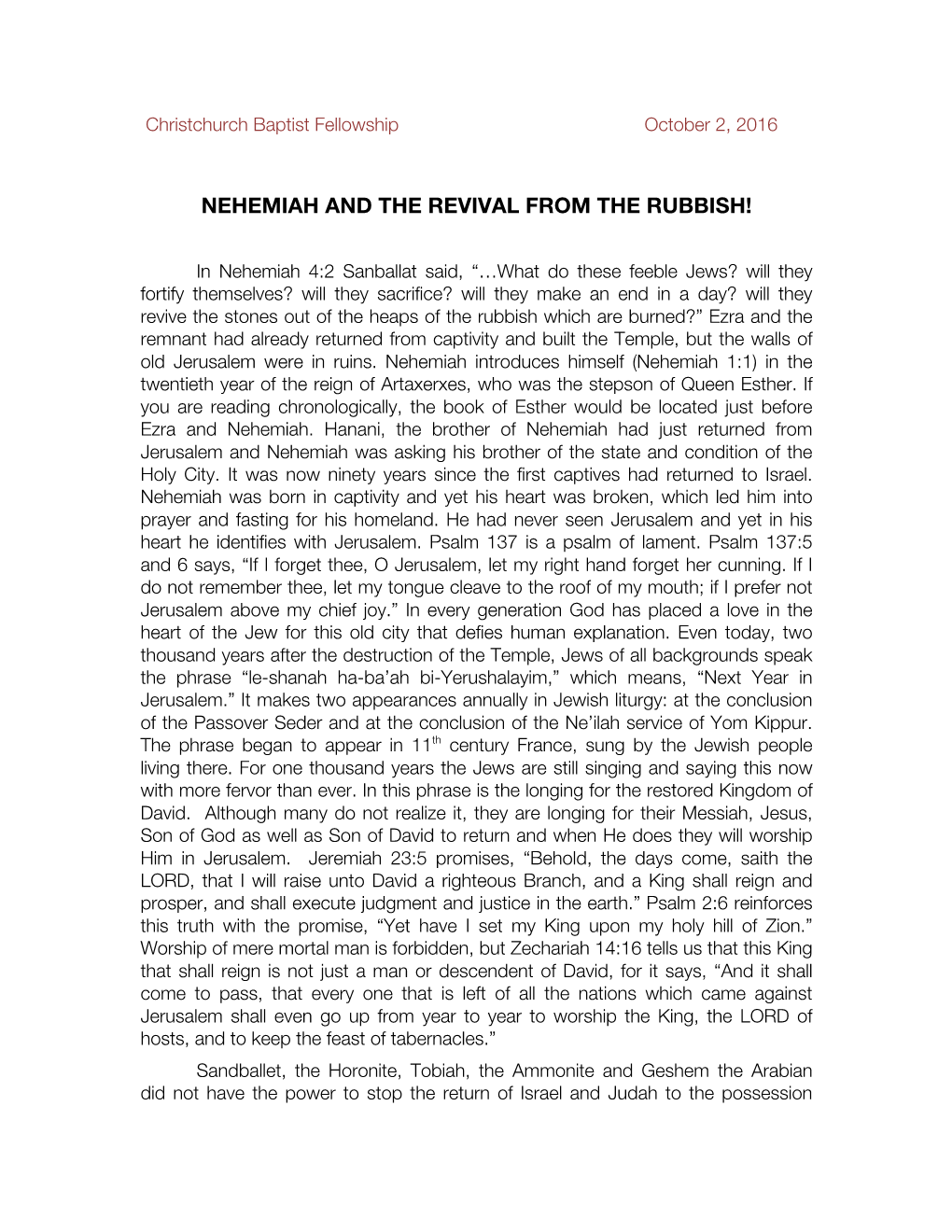 Nehemiah and the Revival from the Rubbish!