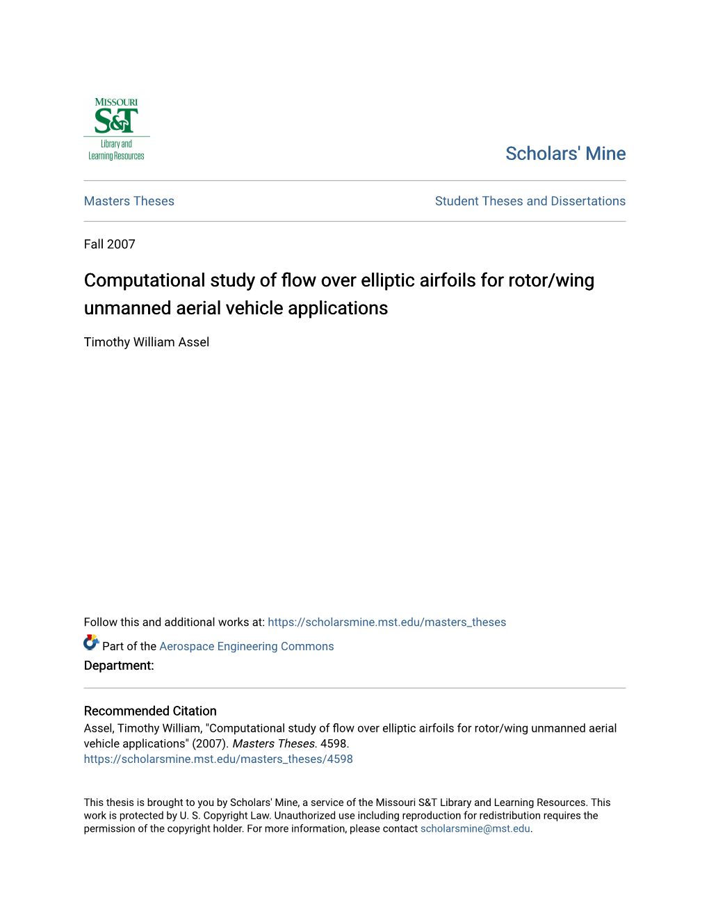 Computational Study of Flow Over Elliptic Airfoils for Rotor/Wing