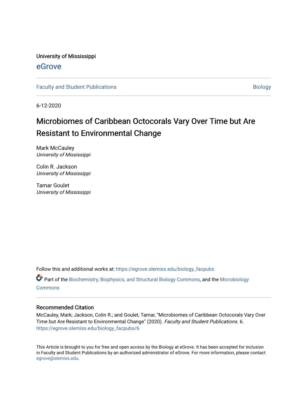 Microbiomes of Caribbean Octocorals Vary Over Time but Are Resistant to Environmental Change