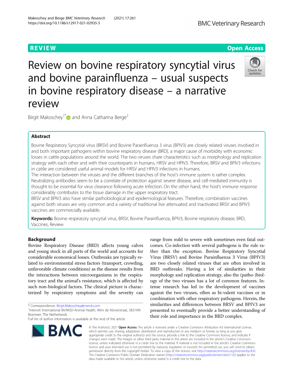Review on Bovine Respiratory Syncytial Virus and Bovine Parainfluenza