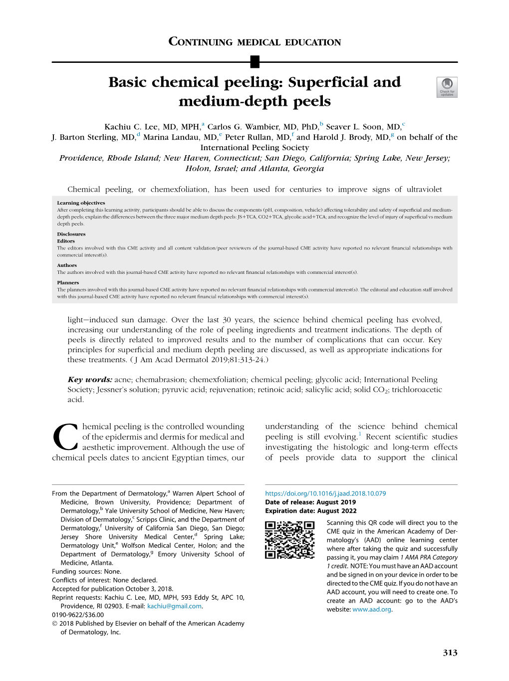 Basic Chemical Peeling: Superficial and Medium-Depth Peels