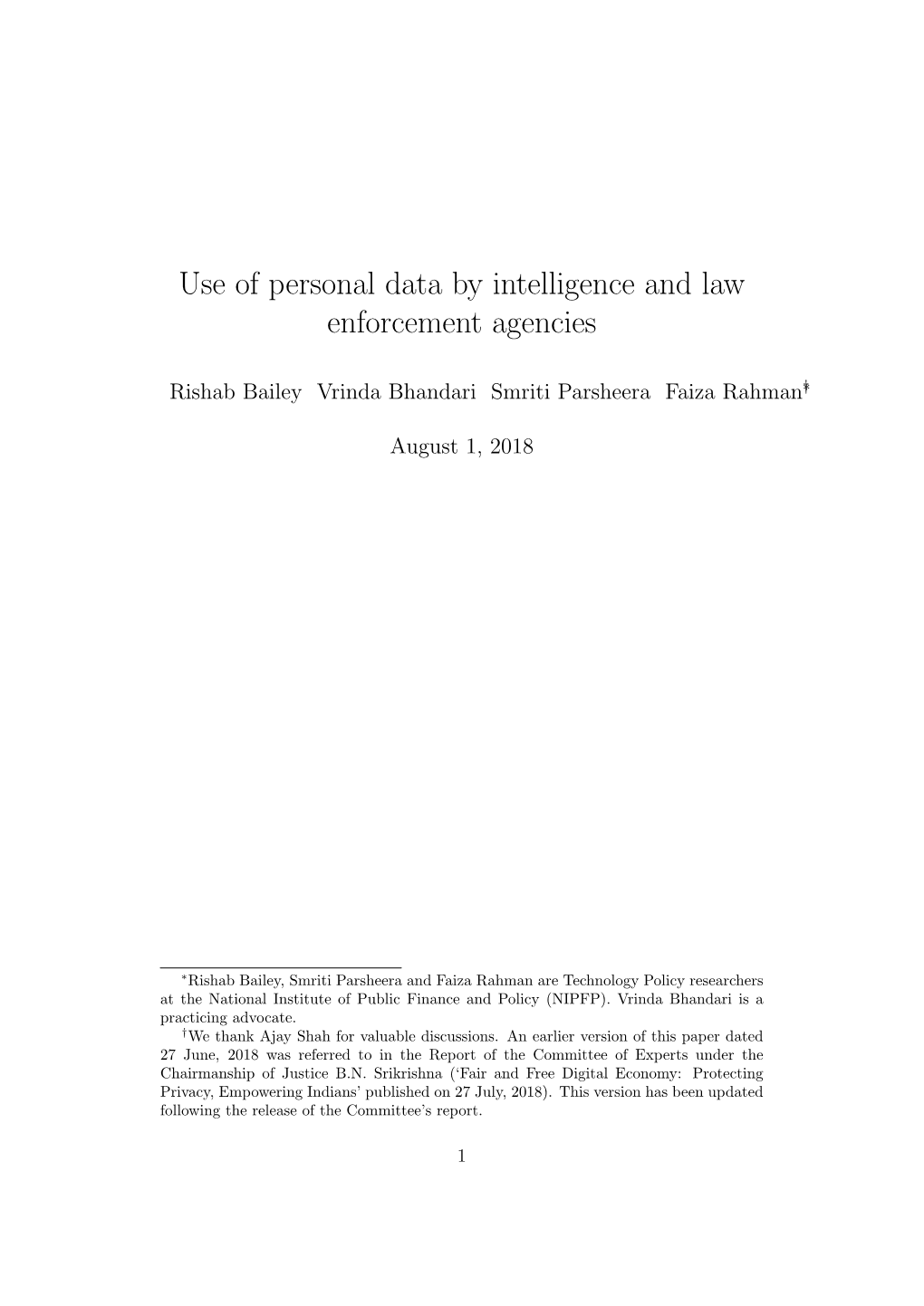 Use of Personal Data by Intelligence and Law Enforcement Agencies