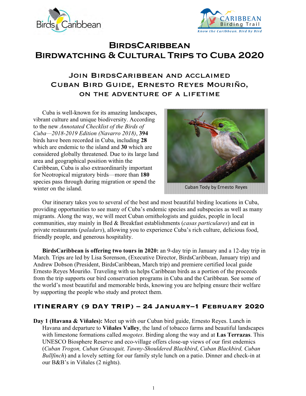 Birdscaribbean Birdwatching & Cultural Trips to Cuba 2020 Join