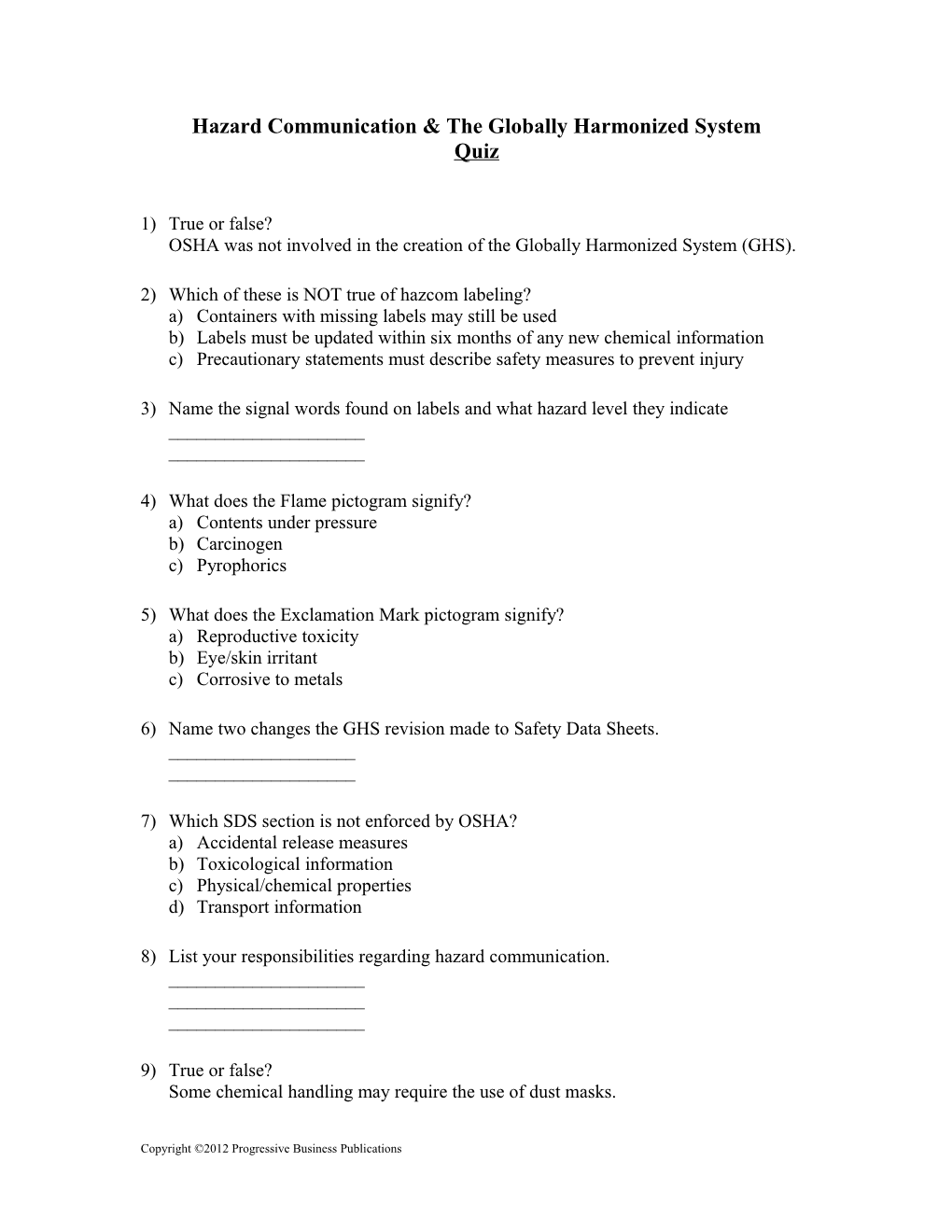 Respirator Safety Quiz