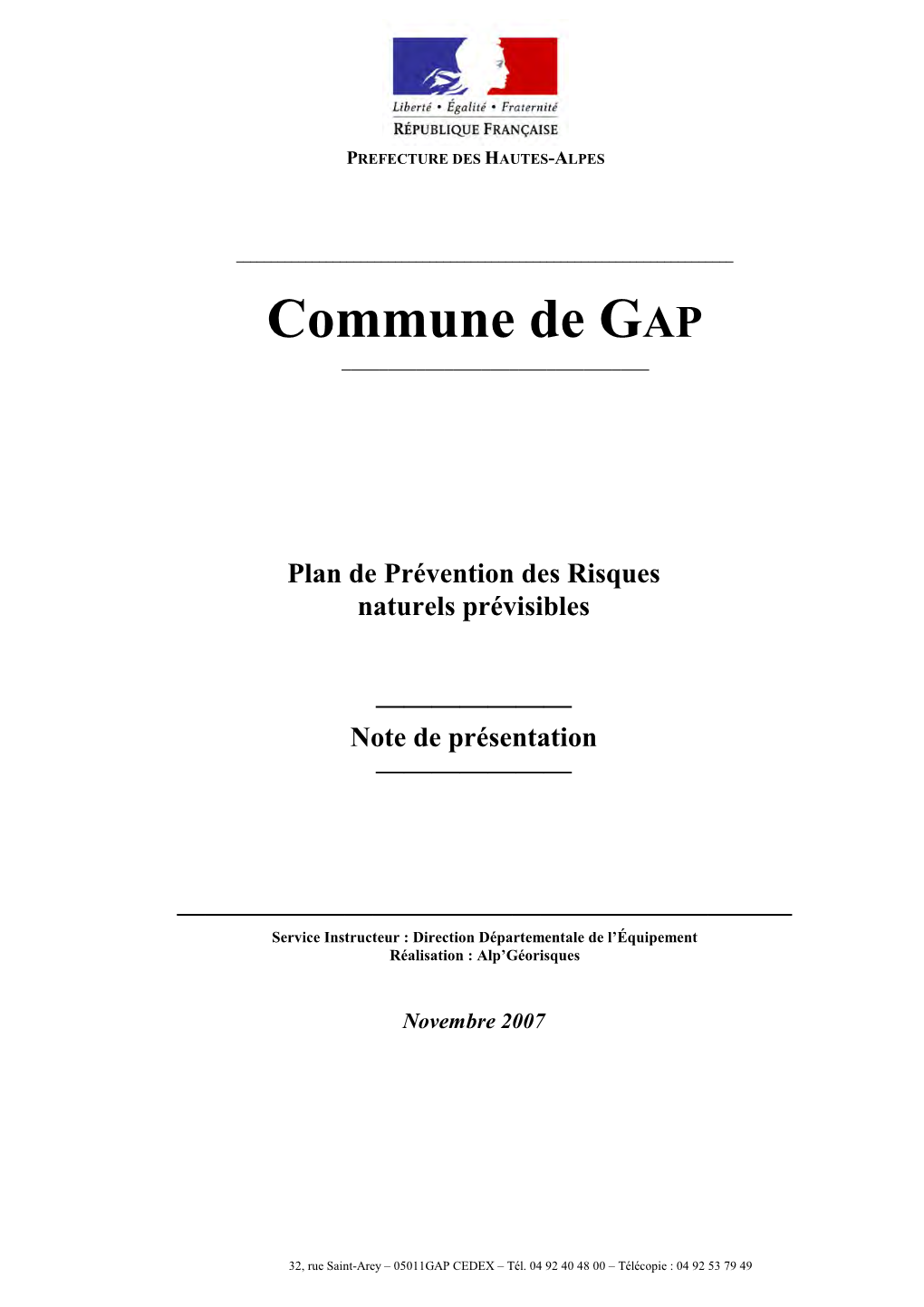 Commune De Gap PLAN DE PRÉVENTION DES