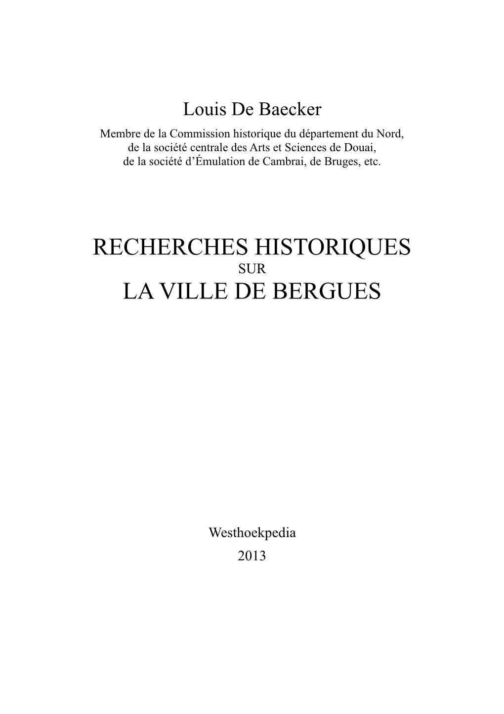 Recherches Historiques La Ville De Bergues
