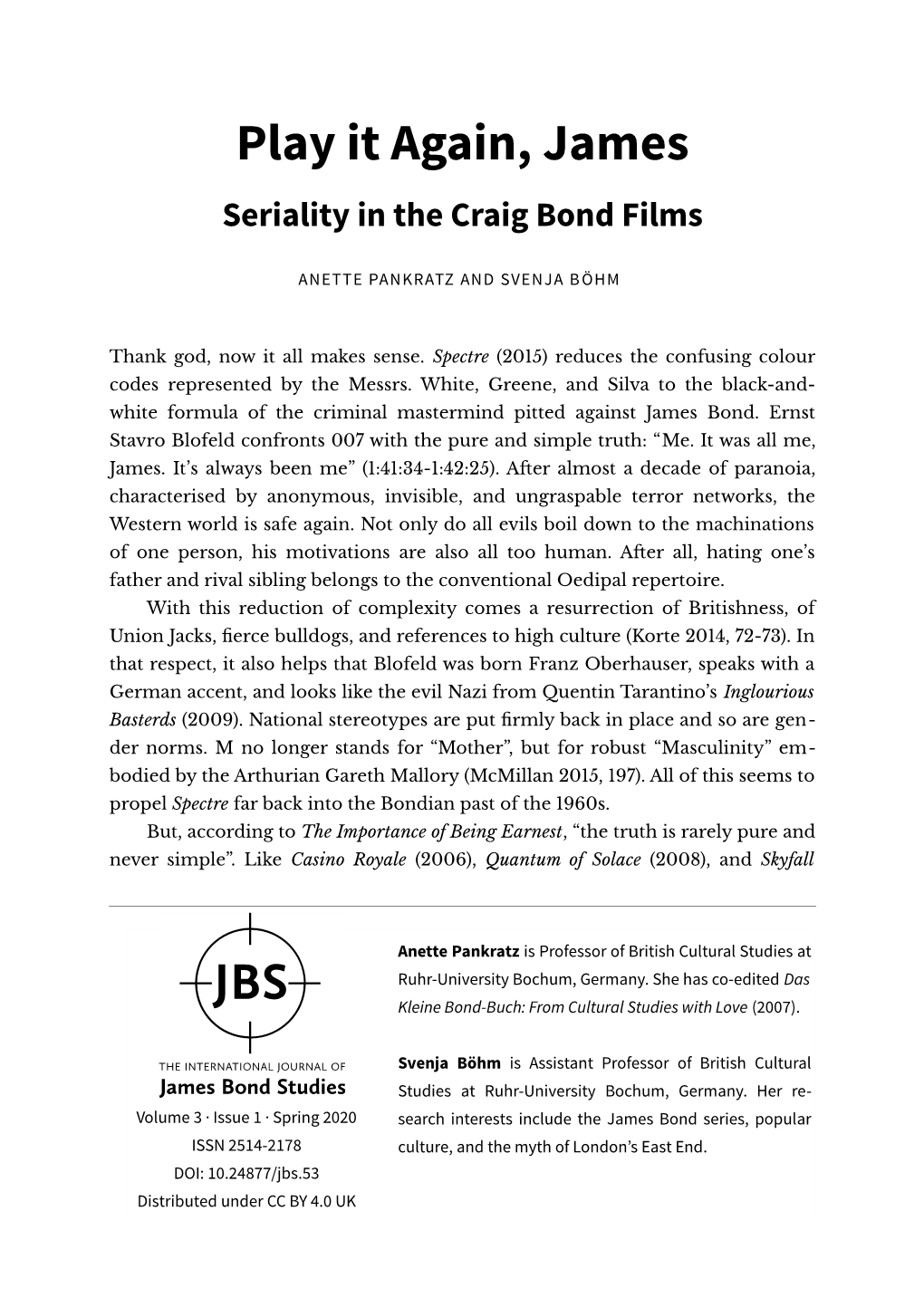 Play It Again, James Seriality in the Craig Bond Films